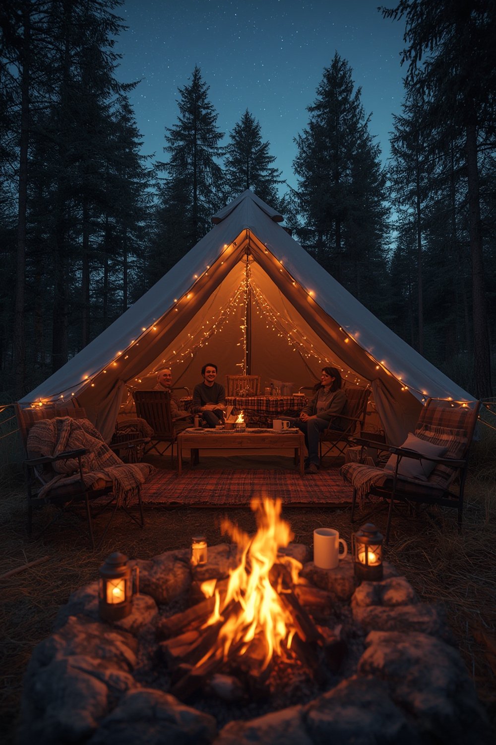 cozy camping night setup - Illustration 1