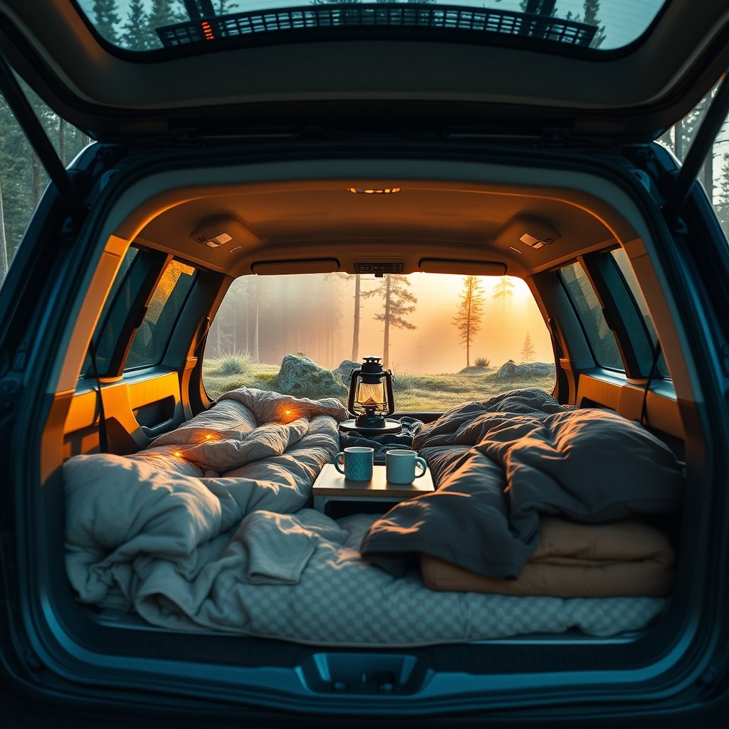 cozy car camping setup - Illustration 1